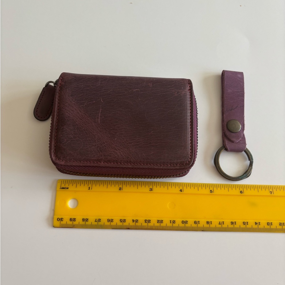 Elegant Purple Real Leather Wallet and Keychain Set
